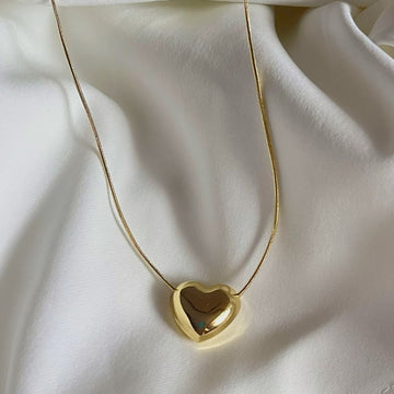 Elegant Gold Puffy Heart Pendant Necklace for Women