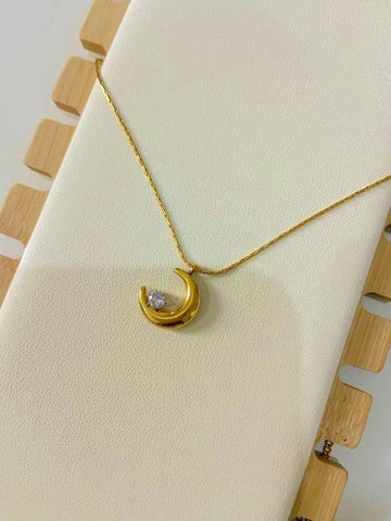 Golden Crescent Charm Necklace