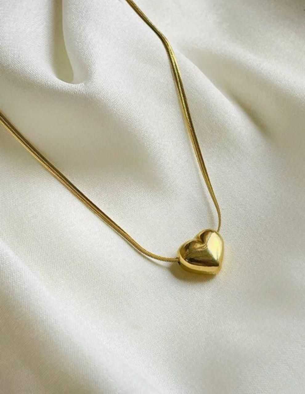 Elegant Gold Puffy Heart Pendant Necklace for Women
